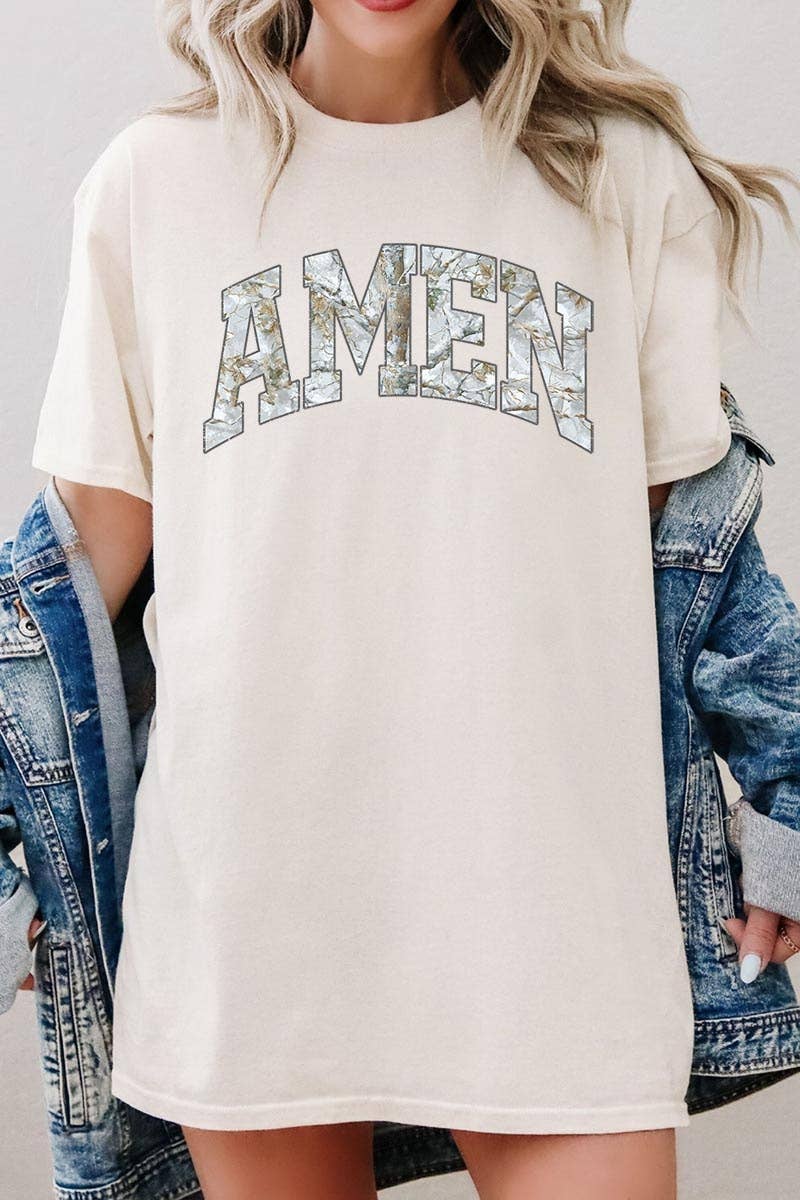 COLORBEAR - Amen Camo Wood Graphic Heavy Cotton Tee