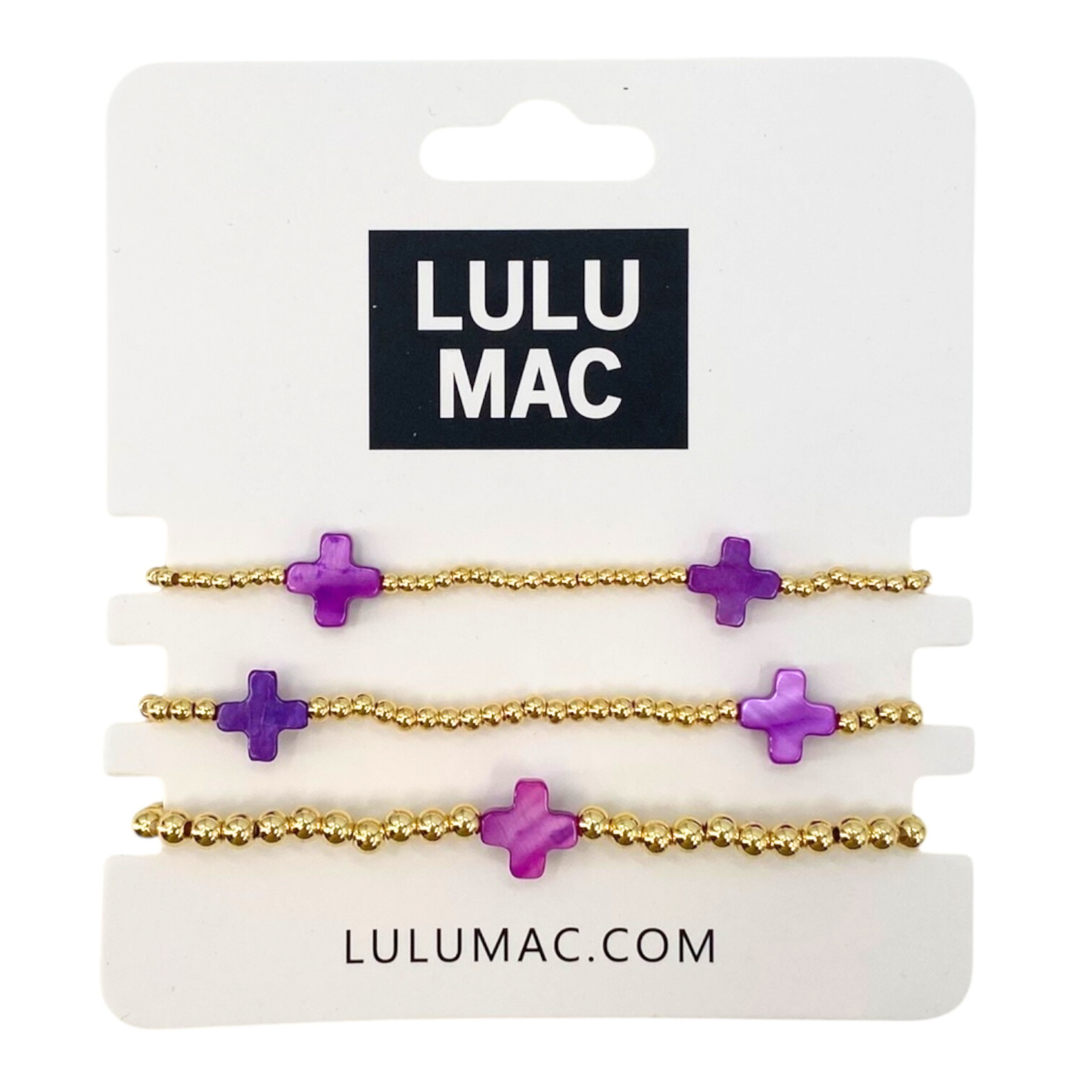 Lulu Mac Gold and Purple Cross Bracelets