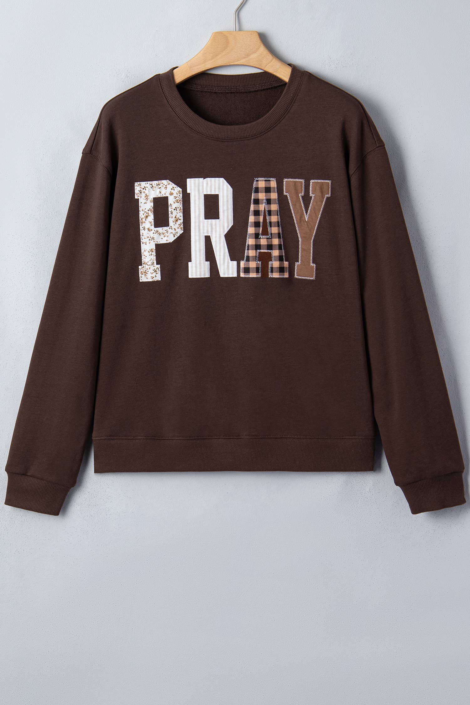 LA Society - LAS Western PRAY Plaid Letter Patchwork Sweatshirt (S-4X)