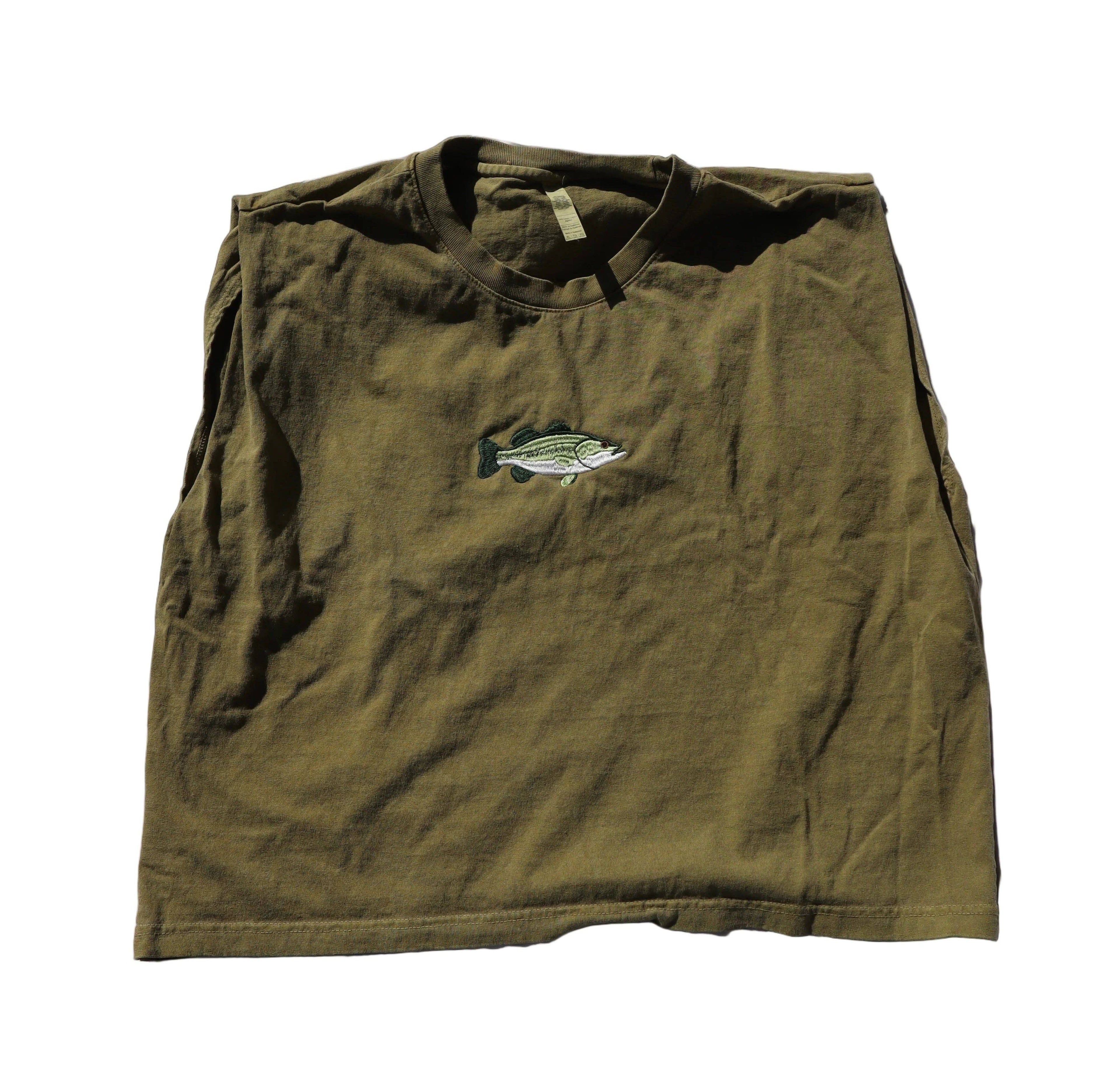 Embroidered Bass Fish Cropped Muscle Tee