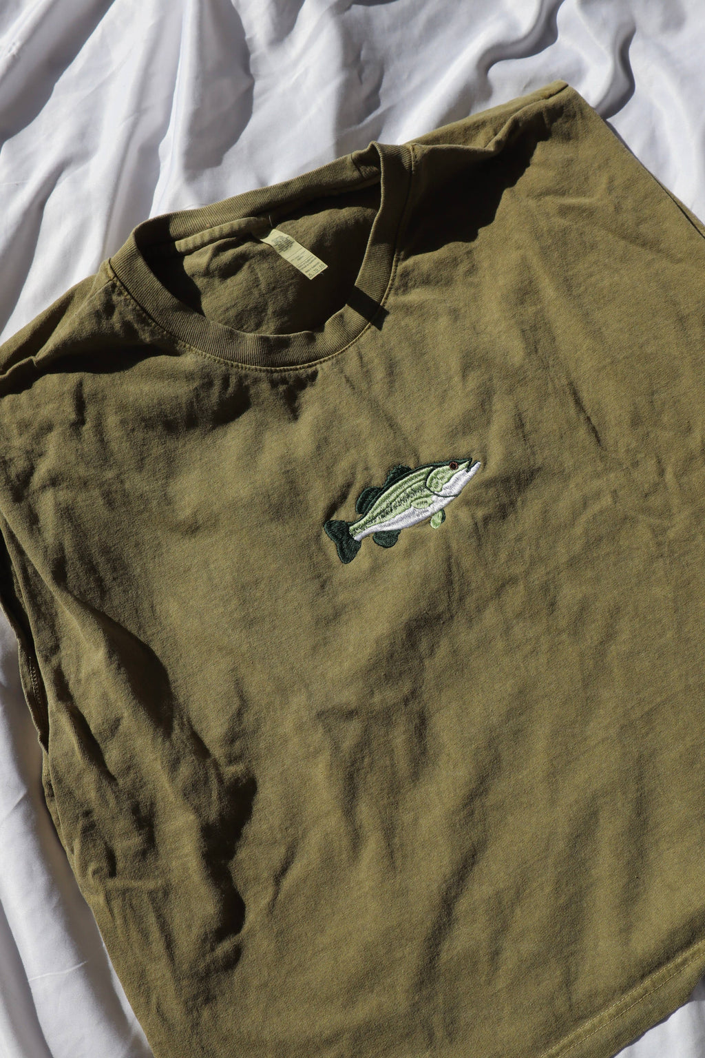 Embroidered Bass Fish Cropped Muscle Tee