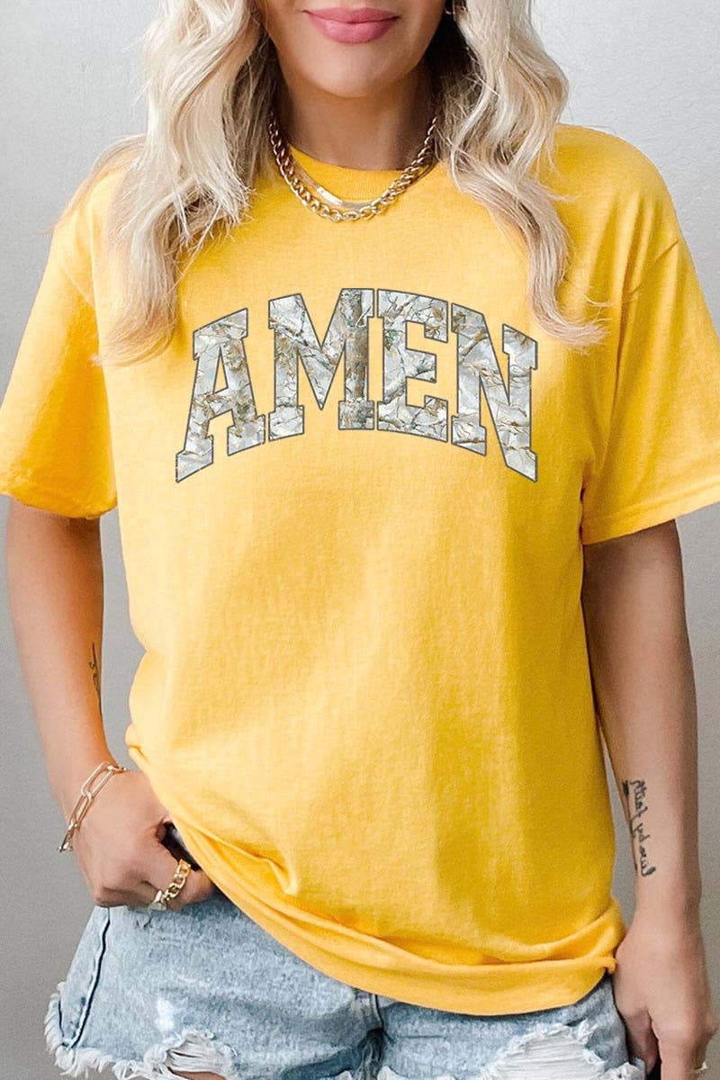 COLORBEAR - Amen Camo Wood Graphic Heavy Cotton Tee