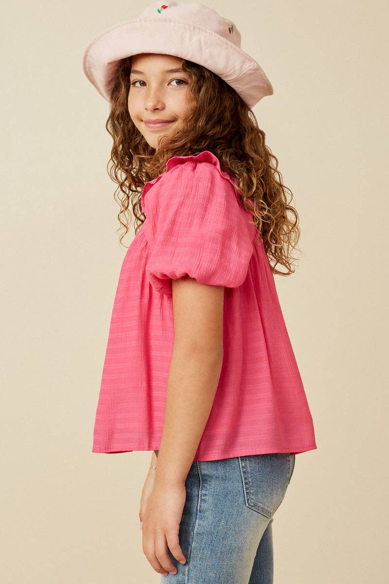 Girls Square Neck Ruffle Shoulder Textured Top