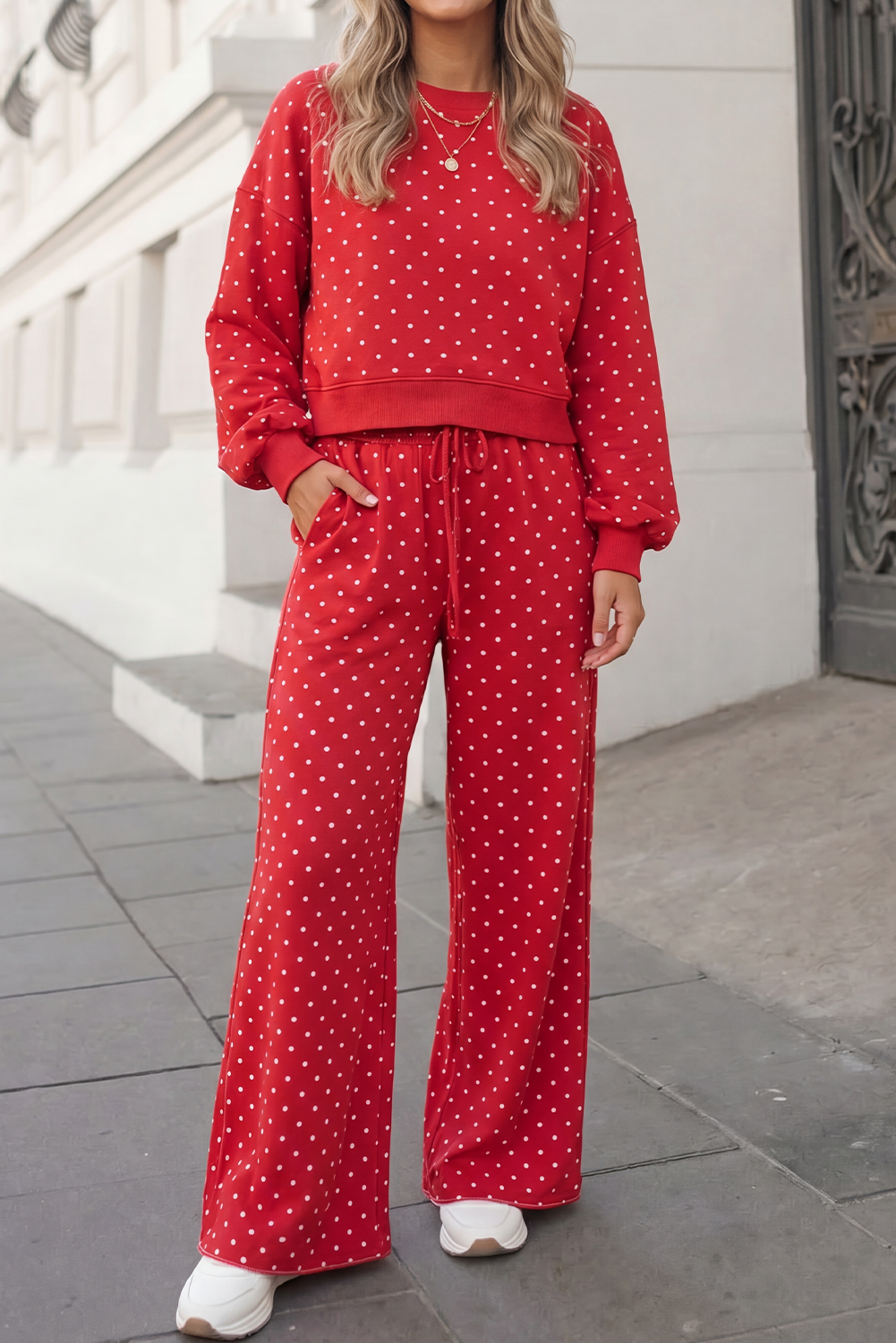 Aapparella - Polka Dot Print High Waist Pants Set | S-XL Plus 1X-4X