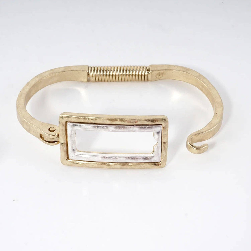 Wild Honey - Hammered Dual-Tone Rectangular Hook Hinge Bracelet