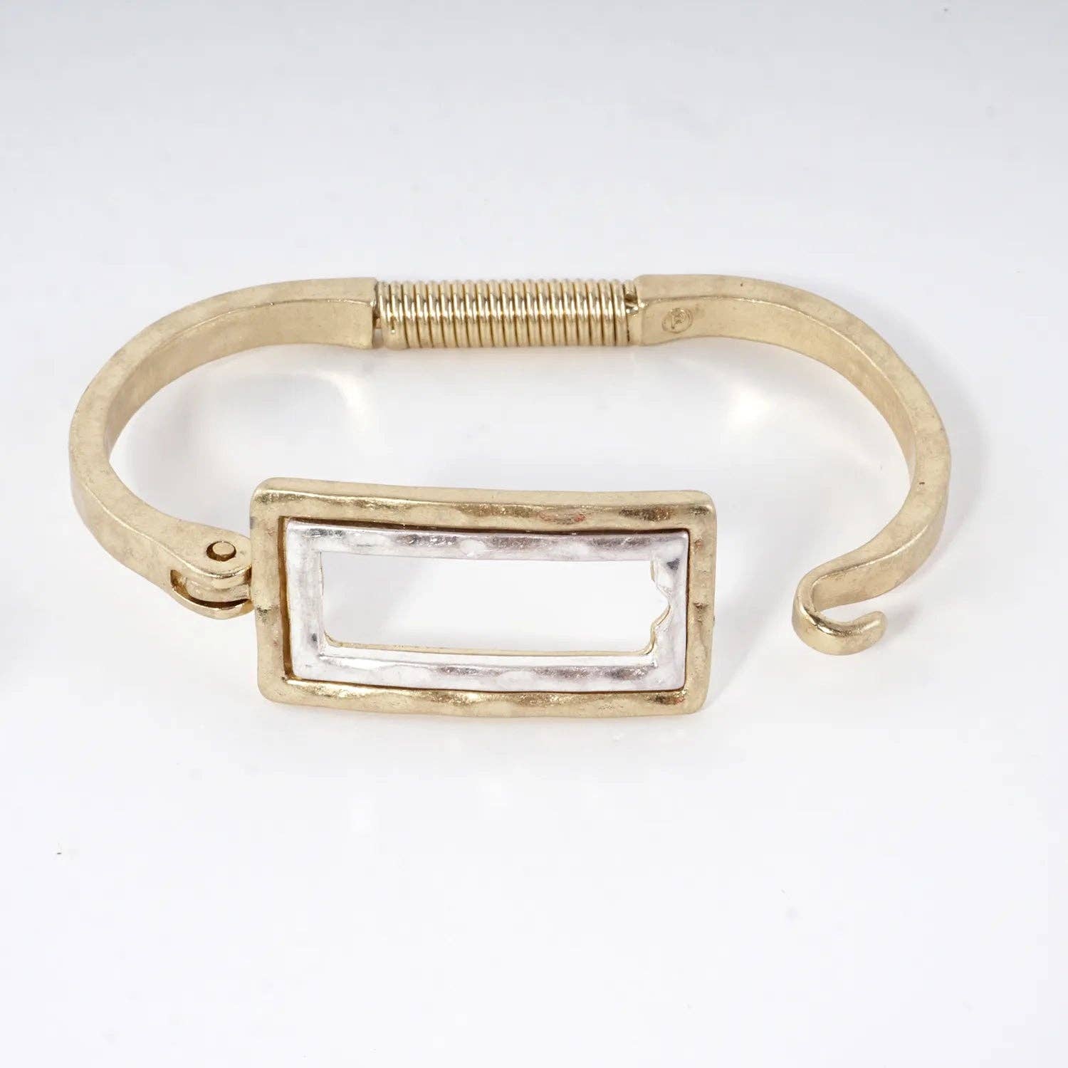 Wild Honey - Hammered Dual-Tone Rectangular Hook Hinge Bracelet