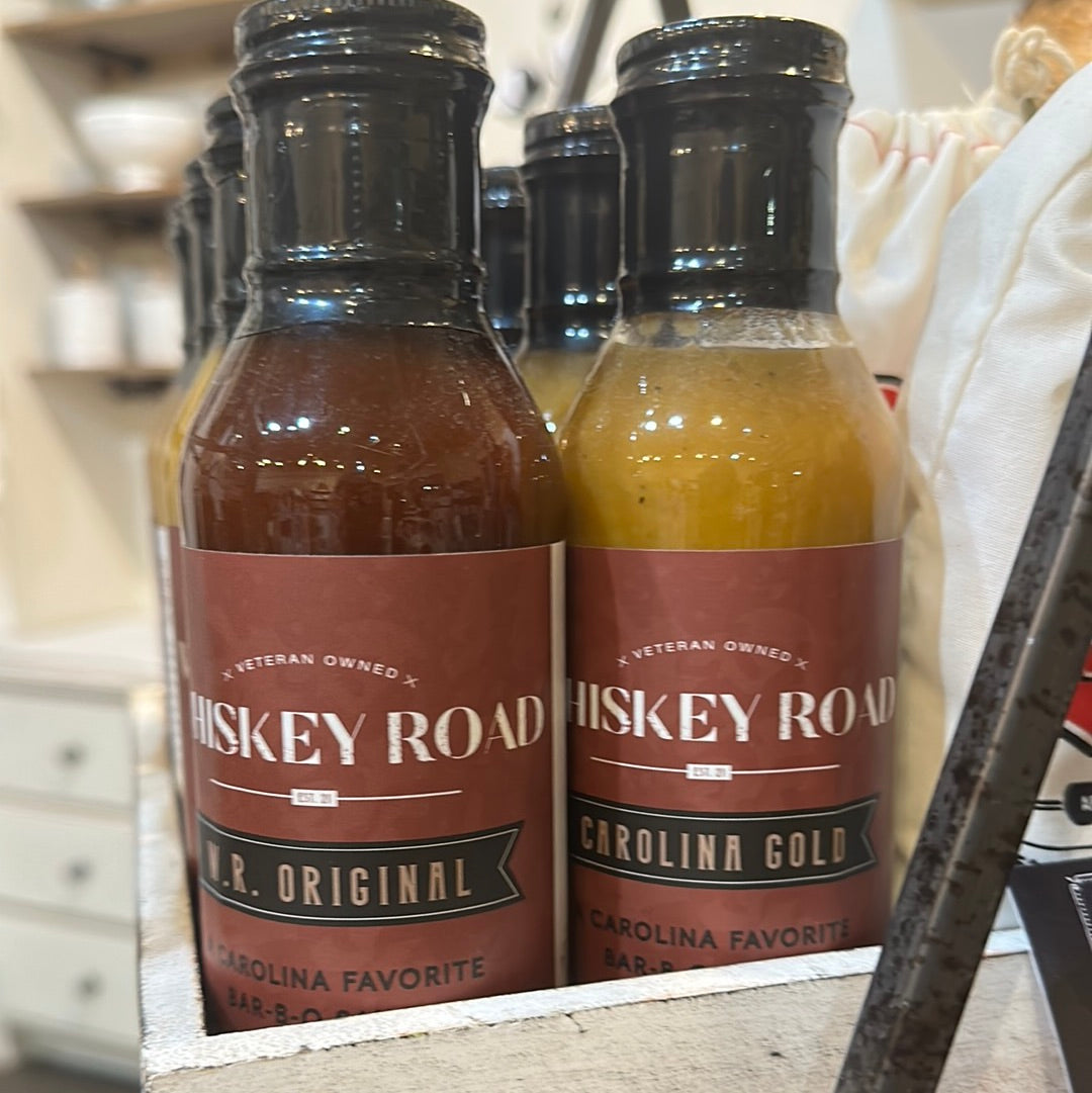 Assorted Whiskey Road BBQ sauces.