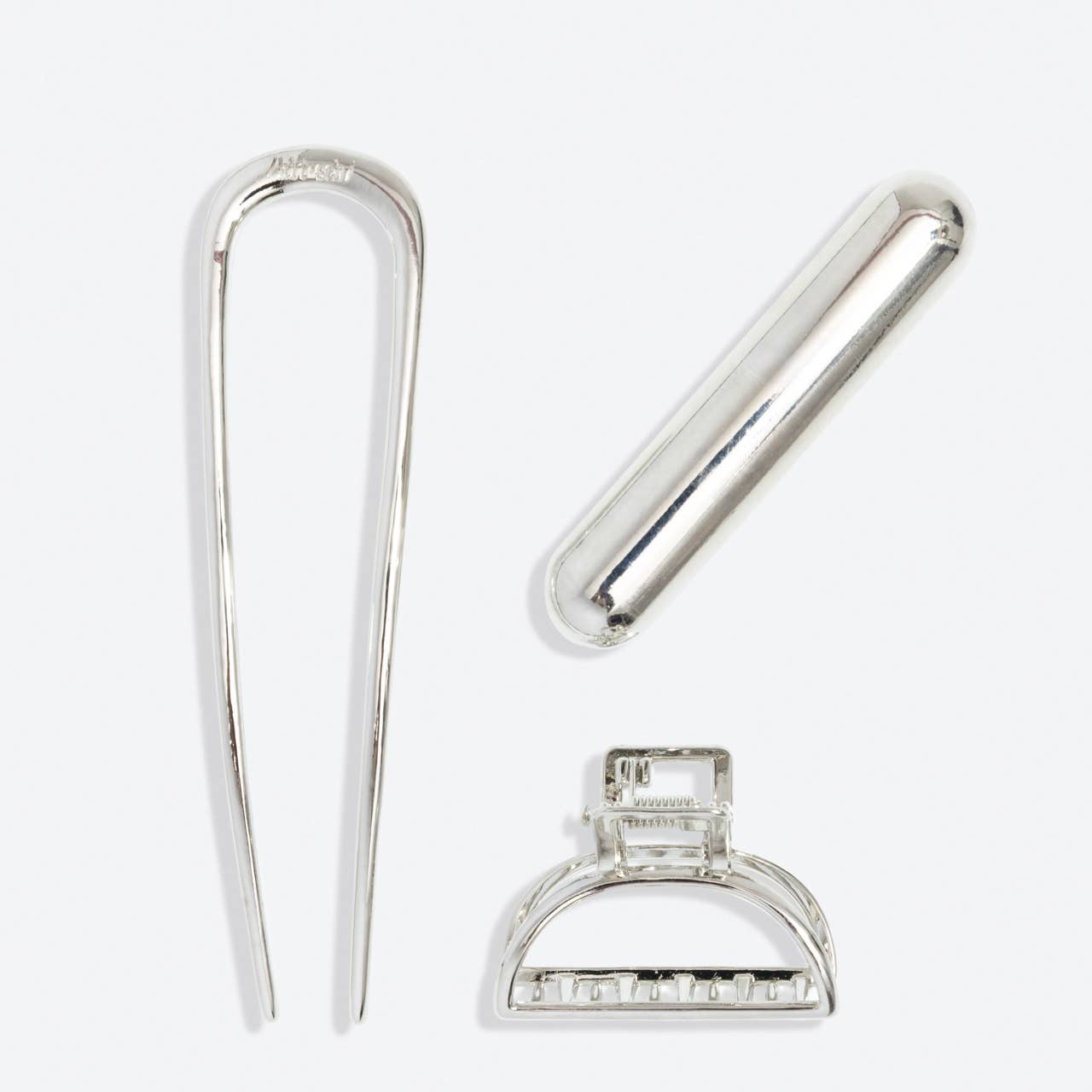KITSCH - Mini Metal French Hair Pin & Clips 3pc Set - Silver