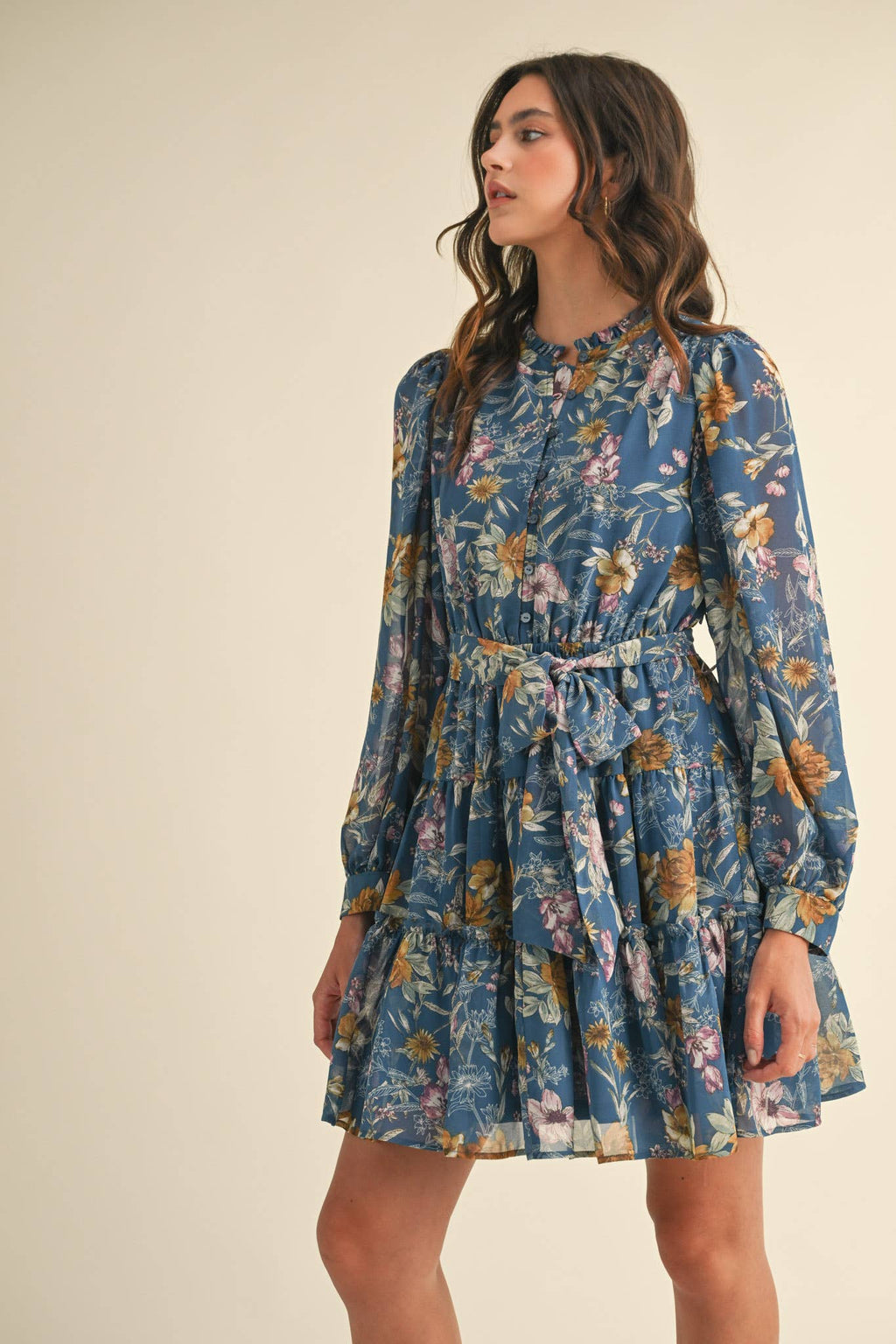 EXCLUSIVE PRINT PUFF SLEEVE BUTTON DOWN MINI DRESS