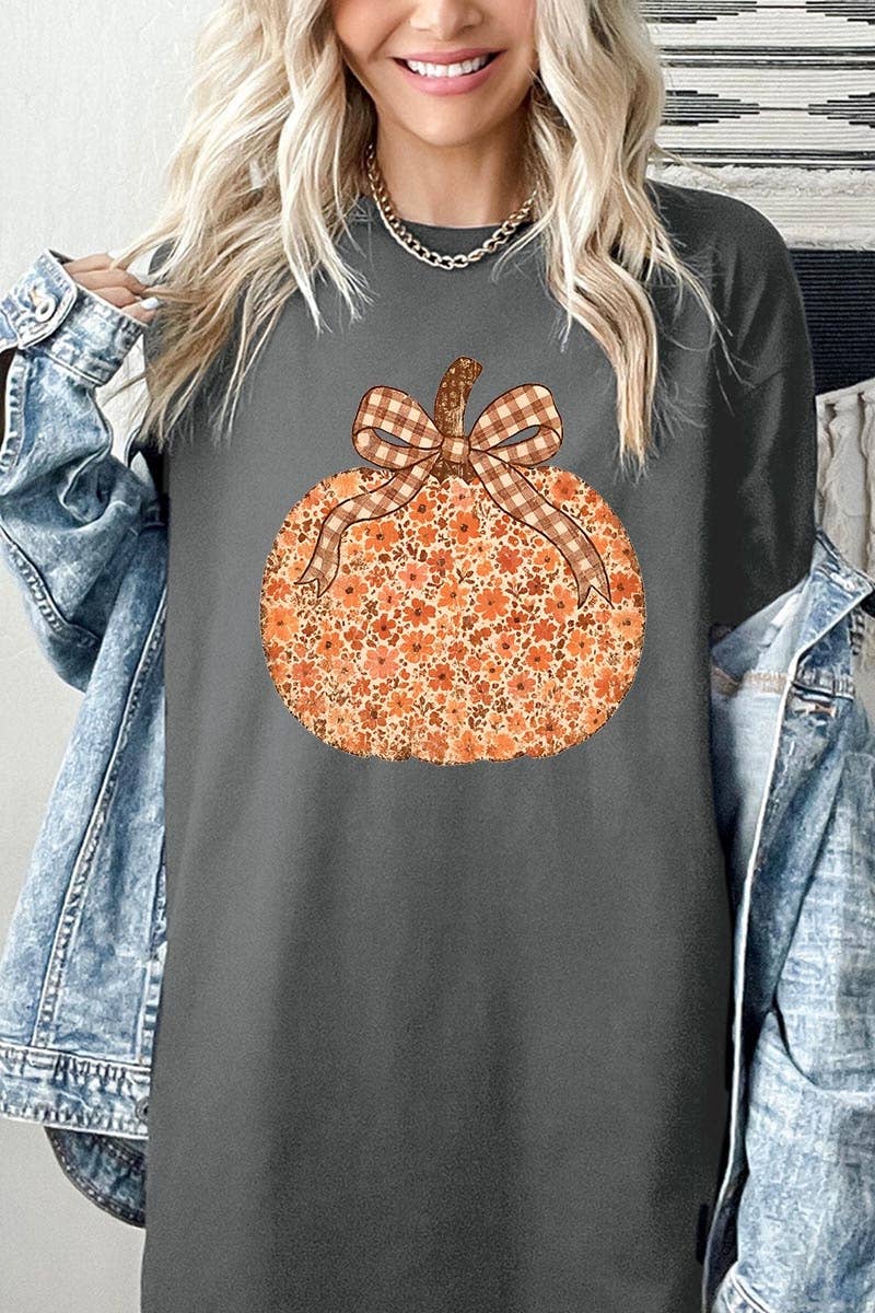 COLORBEAR - Floral Fall Pumpkin Graphic Heavy Cotton Tee