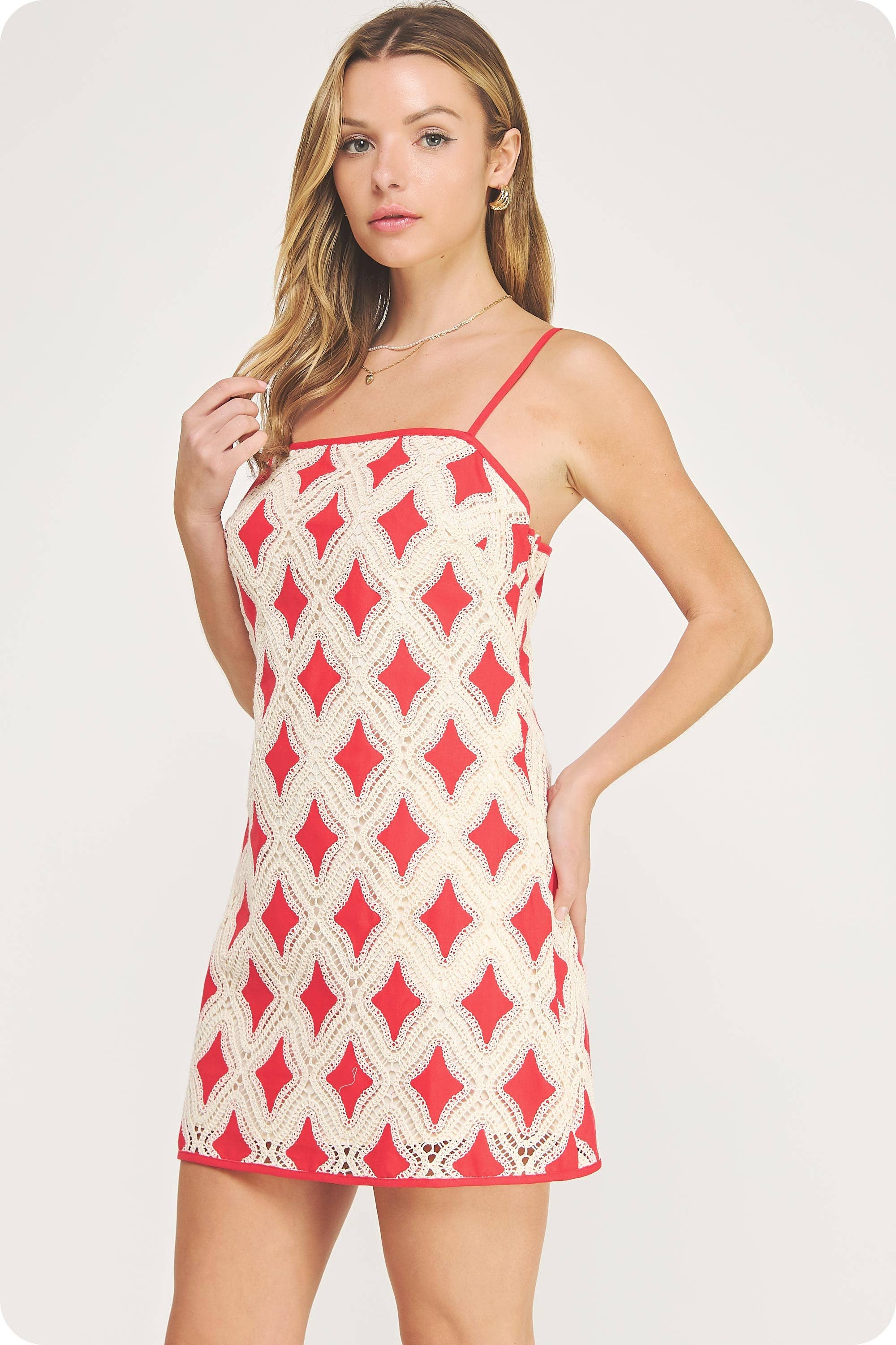 Strut & Bolt - Contrast Diamond Crochet Mini Dress