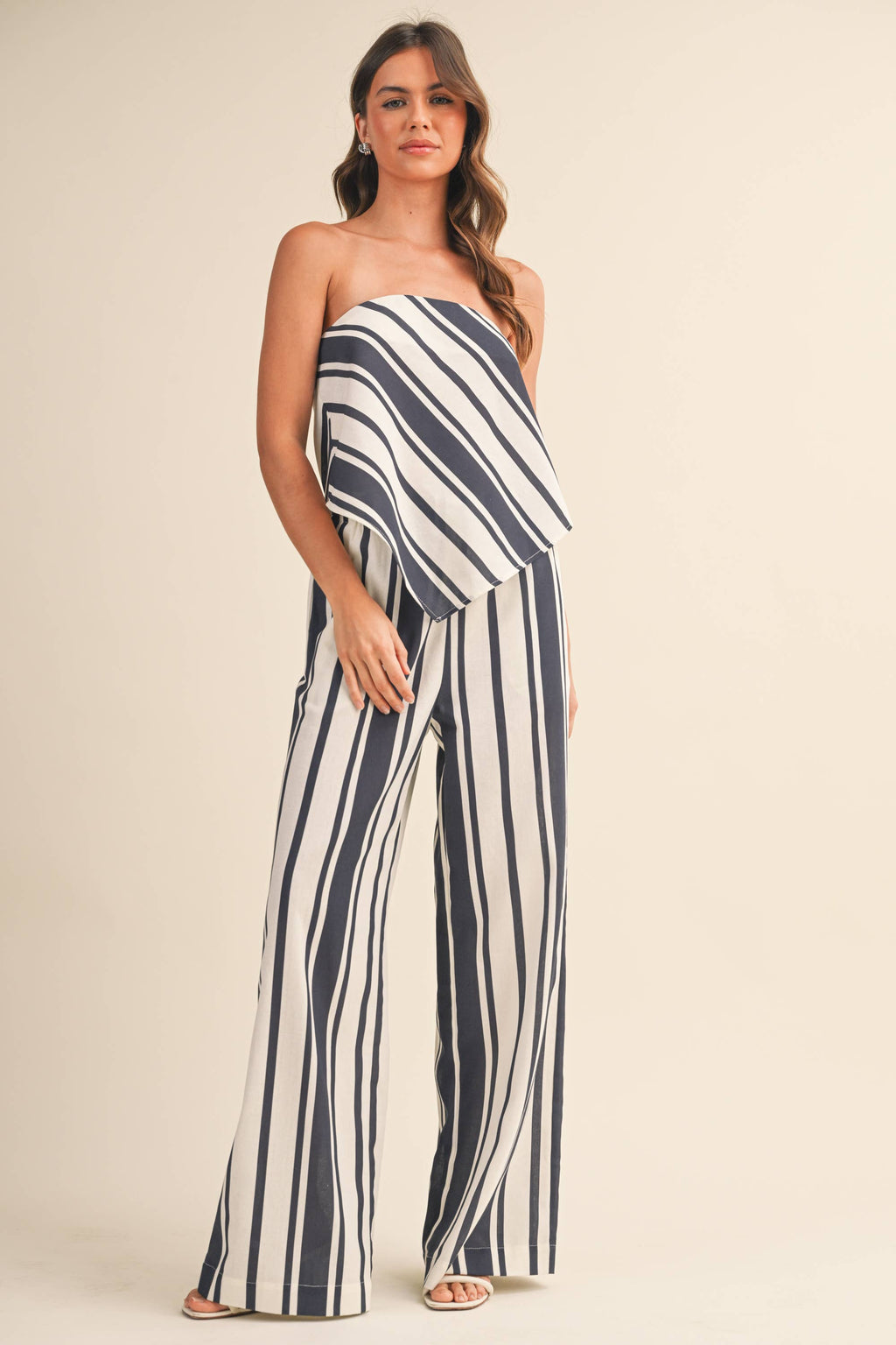 Klesis - IST6376 STRIPED LINEN TUBE TOP AND WIDE LEG PANTS SET