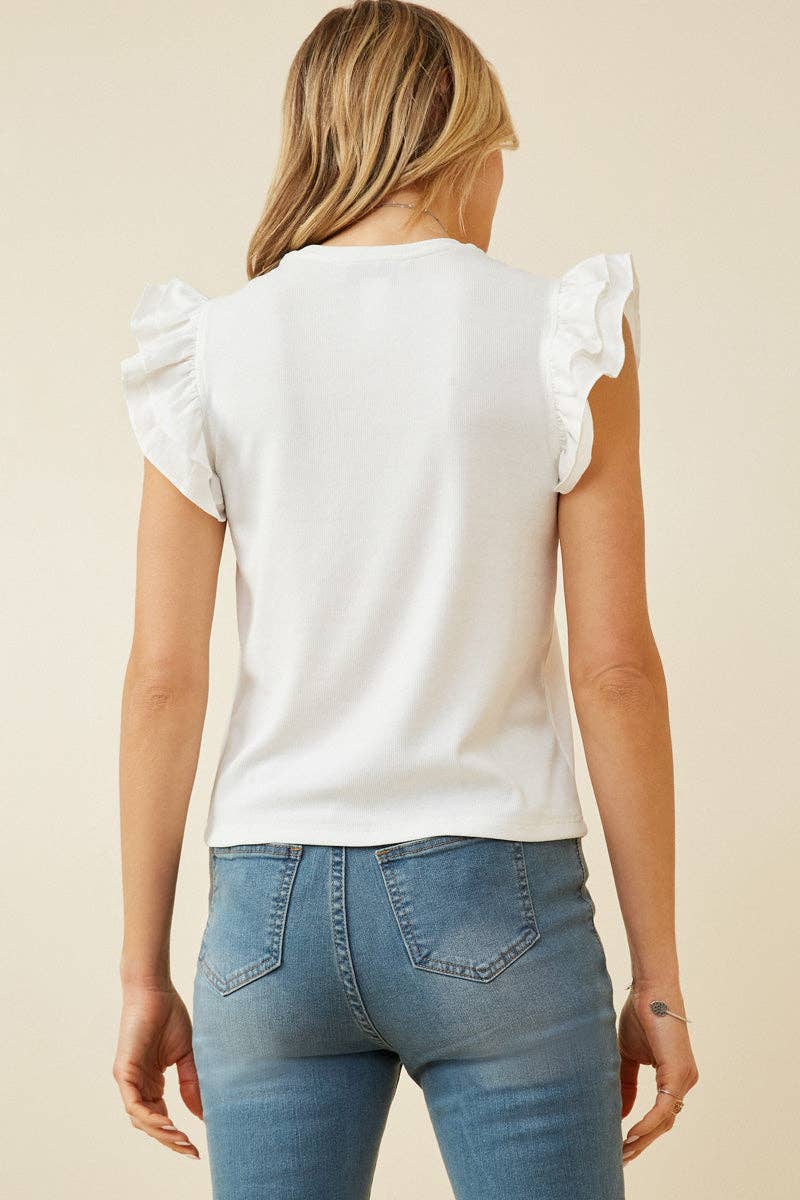 Womens Layered Ruffle Mix Media Ribbed Knit Tank