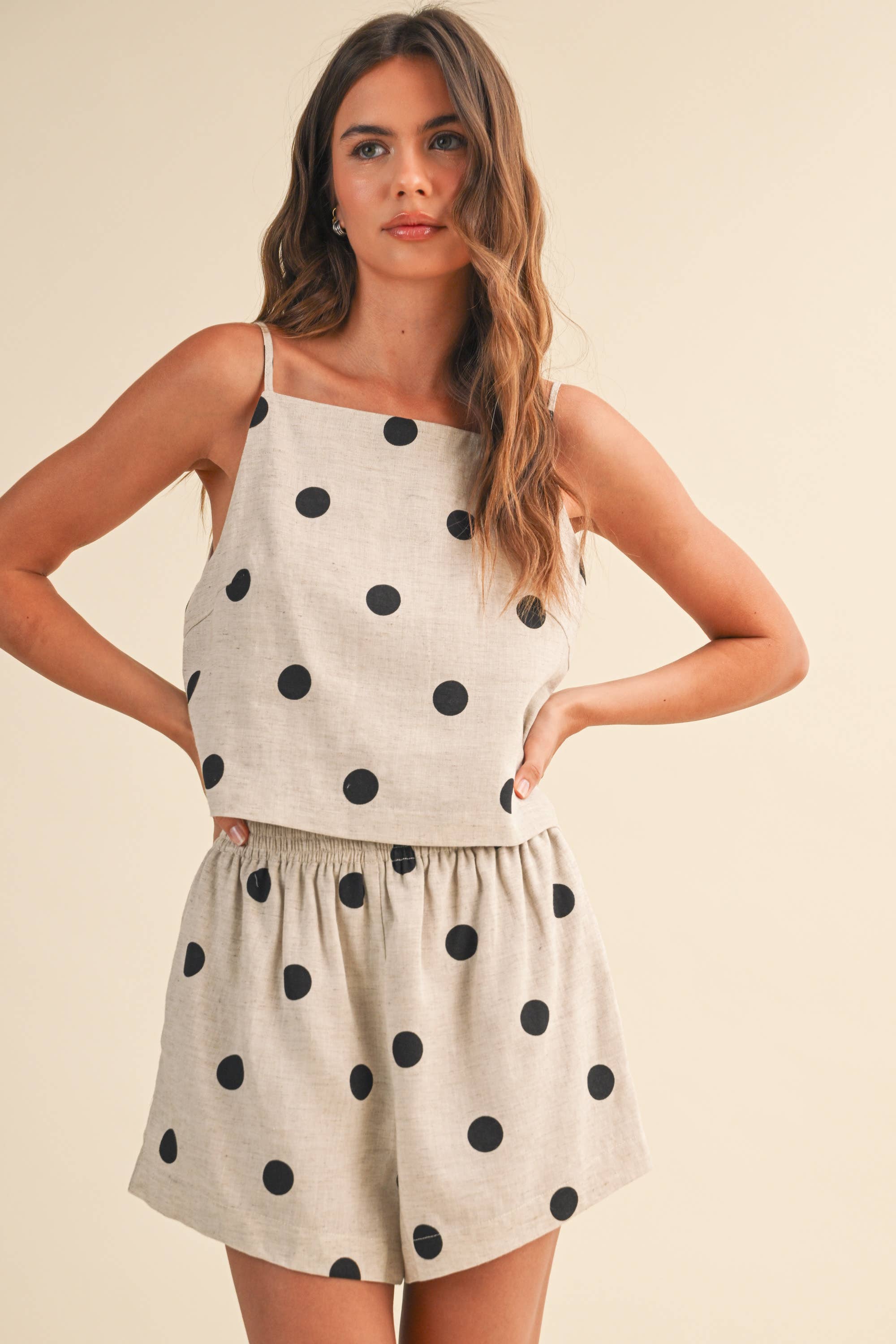 POLKADOT LINEN SLEEVELESS TOP AND SHORTS SET