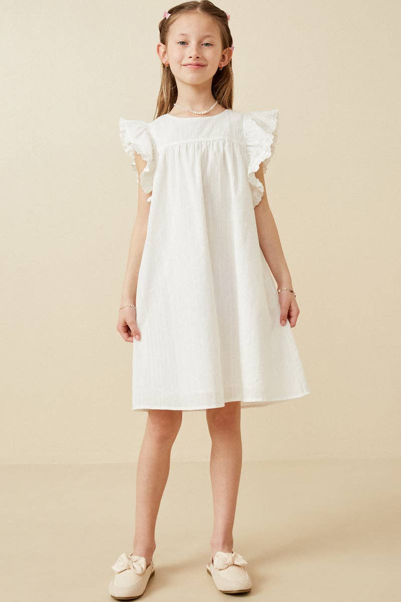 Hayden LA - Girls Textured Lace Trim Ruffle Sleeve Dress