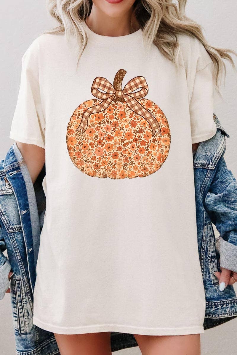 COLORBEAR - Floral Fall Pumpkin Graphic Heavy Cotton Tee