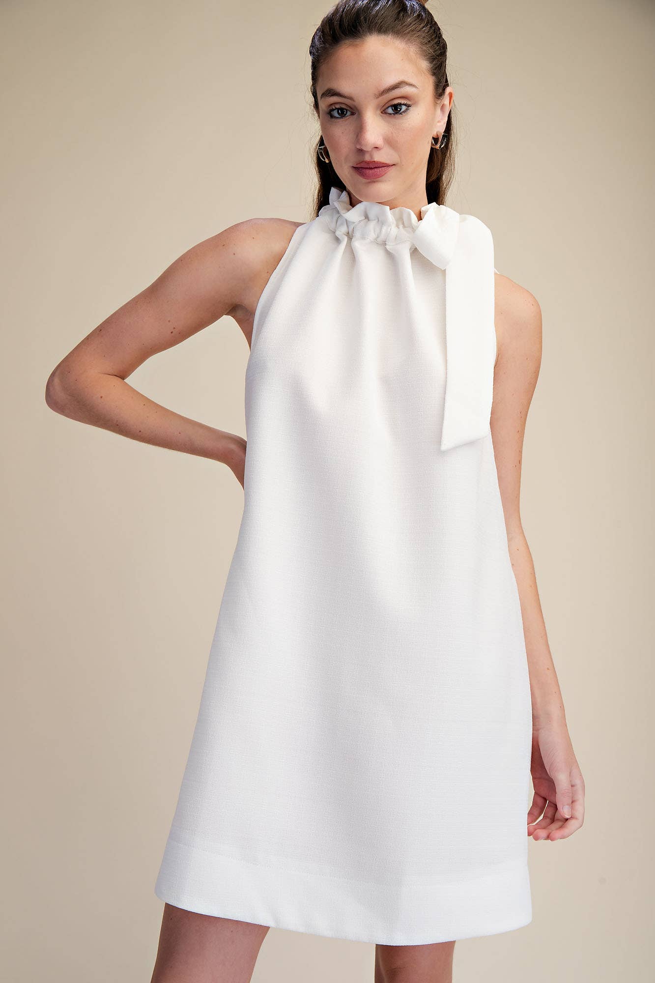 Tie Round Ruffle Neck Sleeveless Mini Dress