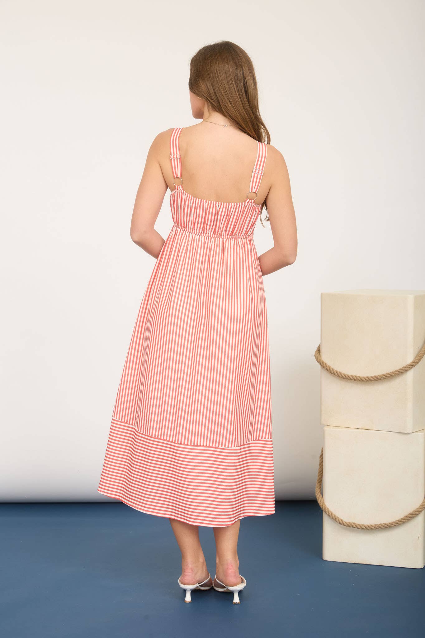 Blu Pepper - STRIPE SWEETHEART BUTTON DOWN SLEEVELESS MIDI DRESS