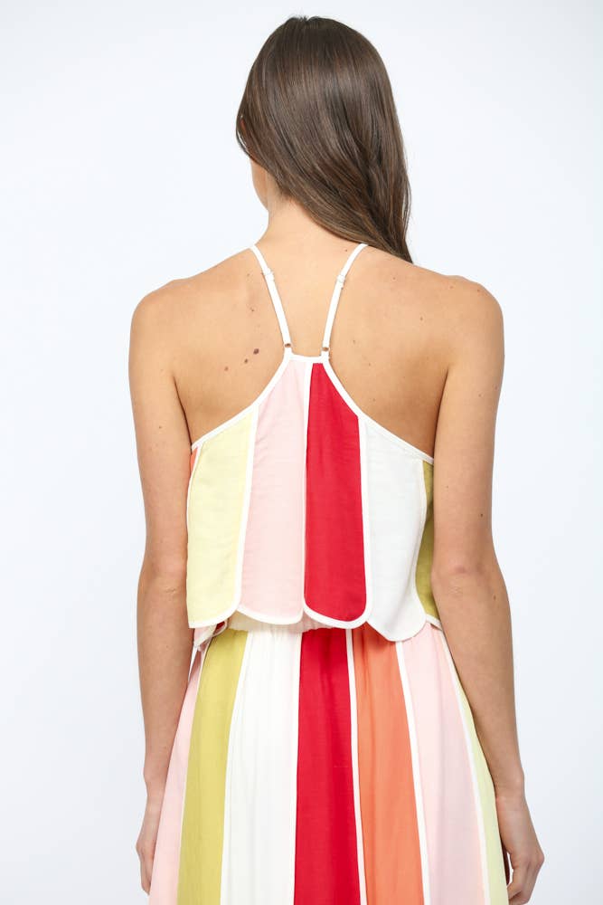 FATE - LINEN BLEND COLOR-BLOCK HALTER CROP TOP FT21298