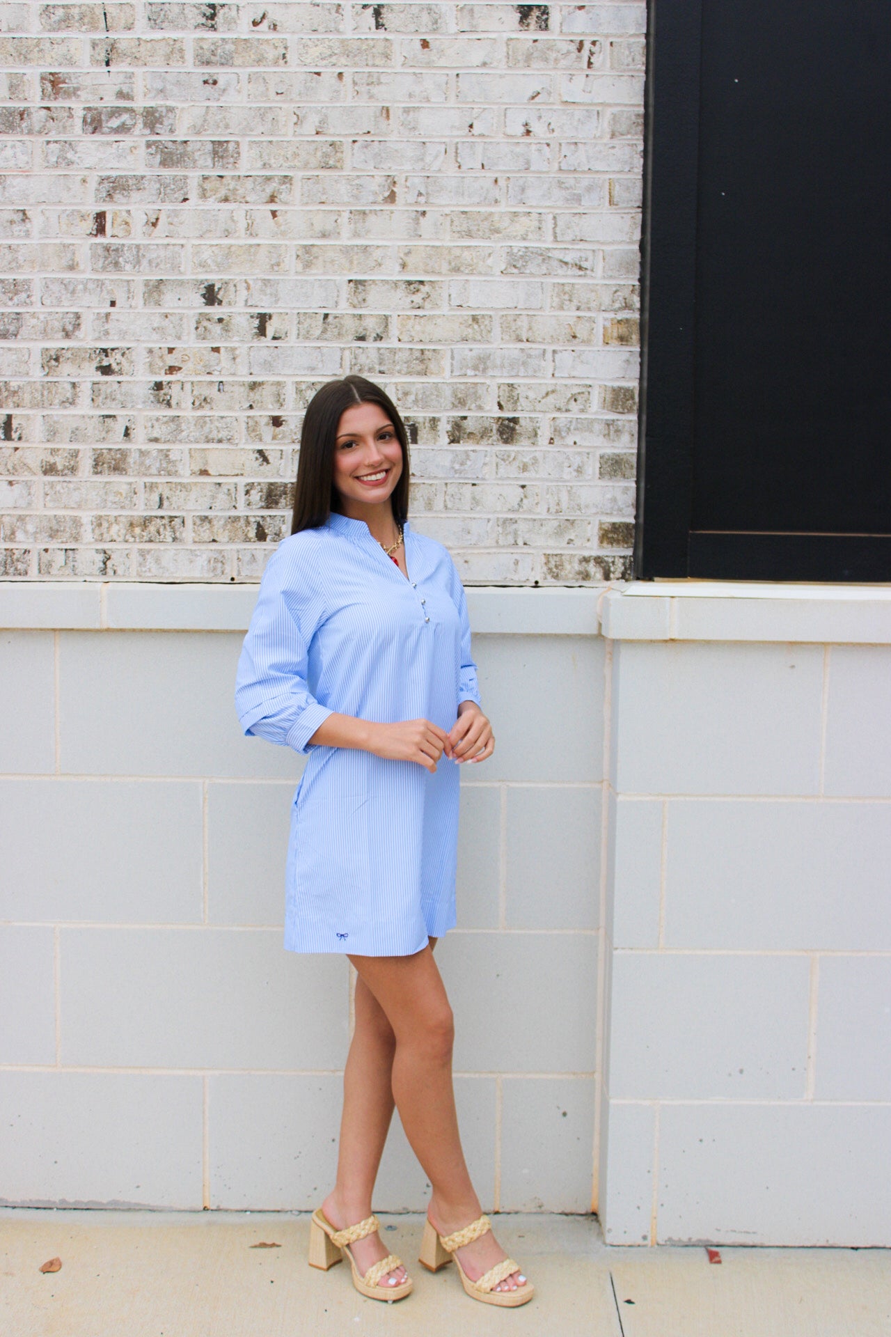 SS Blue Seersucker Dress