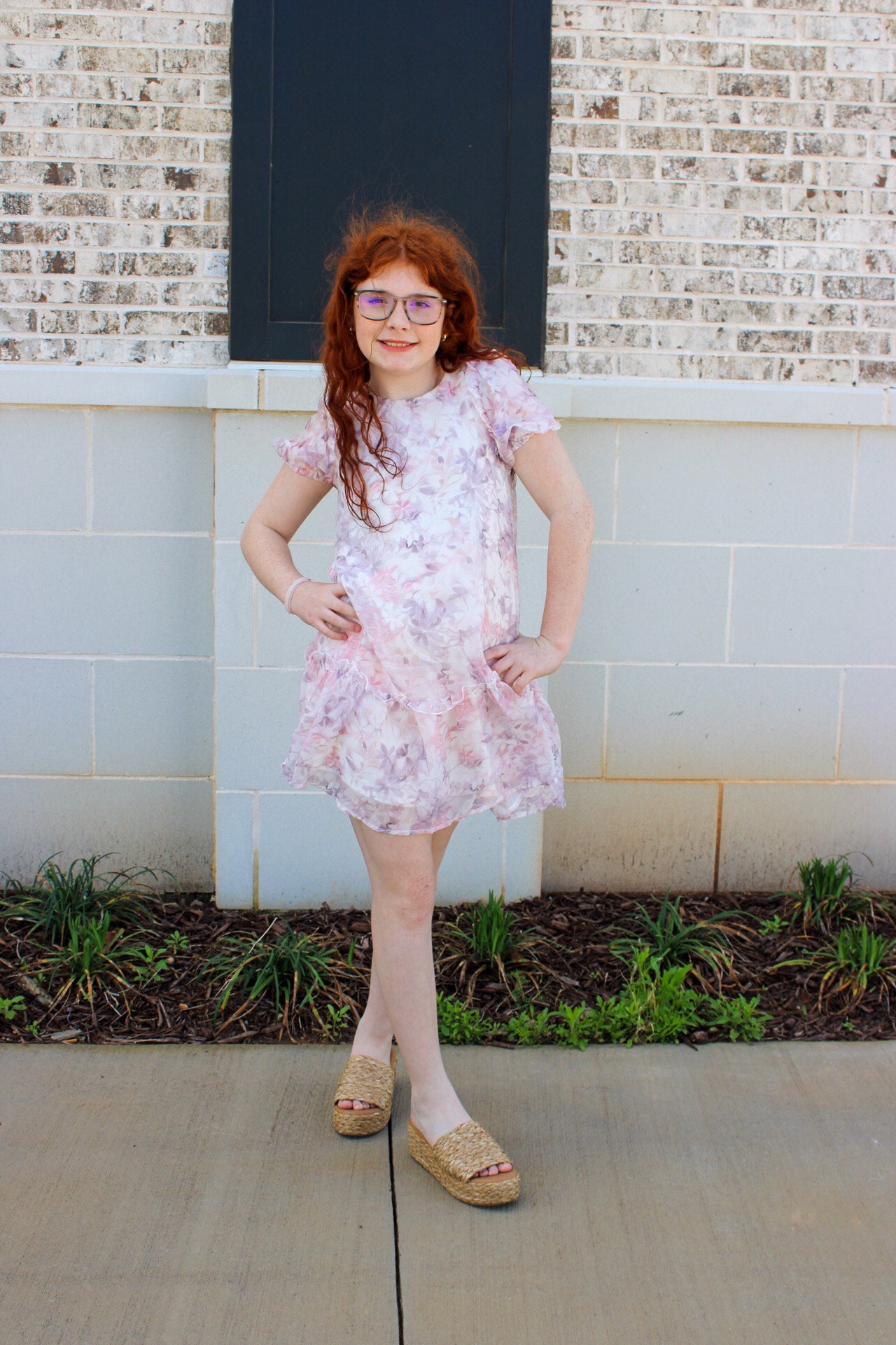 Girls Soft Organza Floral Ruffle Detail Dress