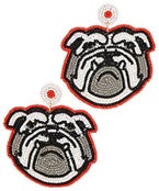 Beaded dangling earrings featuring bulldog faces.