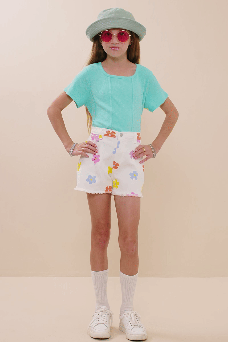 Girls Self Binding Caged Knit T Shirt