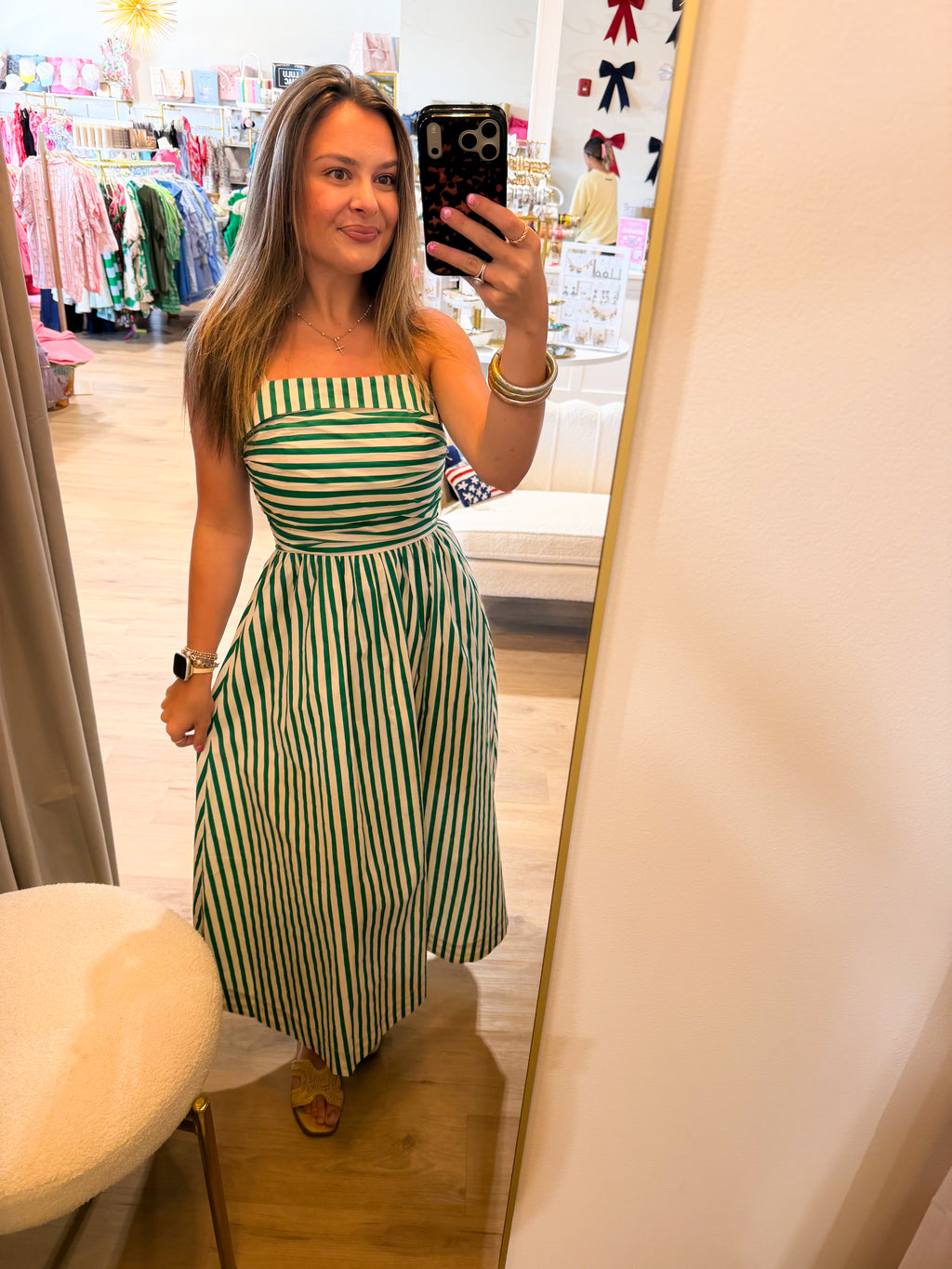 STRIPED RUCHED DETAIL MIDI DRESS