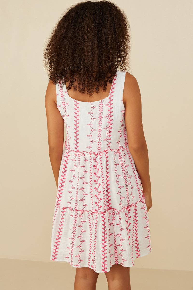 Womens Botanical Embroidered Ruffle Tiered Tank Dress