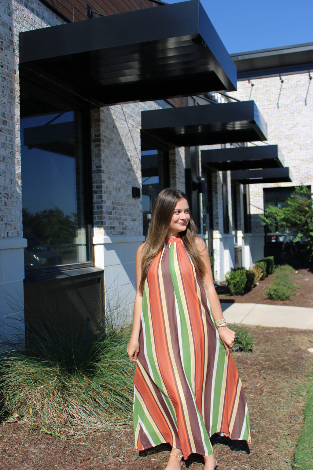 Multi Stripe Halter Maxi Dress