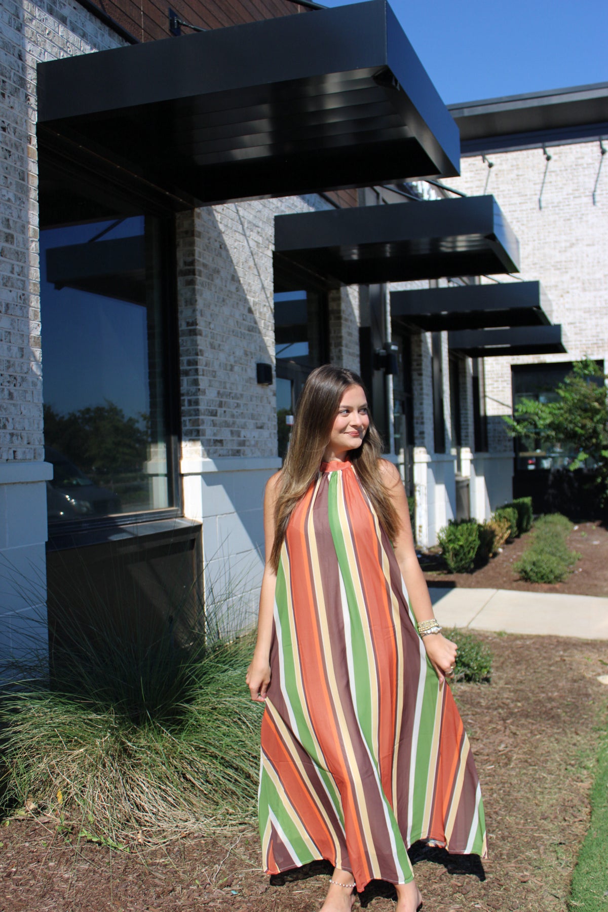Multi Stripe Halter Maxi Dress