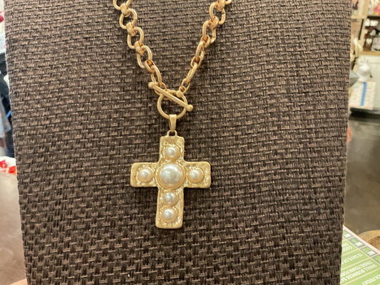 Cross & Linked Circle Chain Necklace