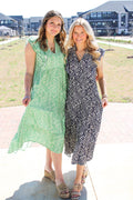 Leaf Print Tiered Midi Dress