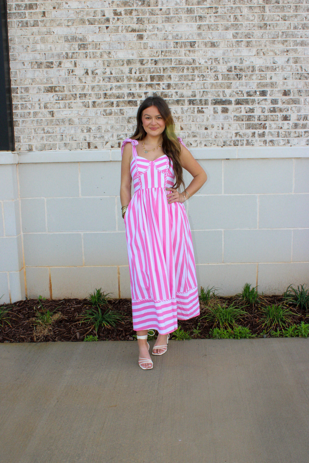 Striped Shaped Bust Midi Dress