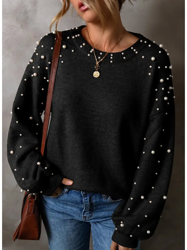 Pearl Sleeve Pullover Sweater