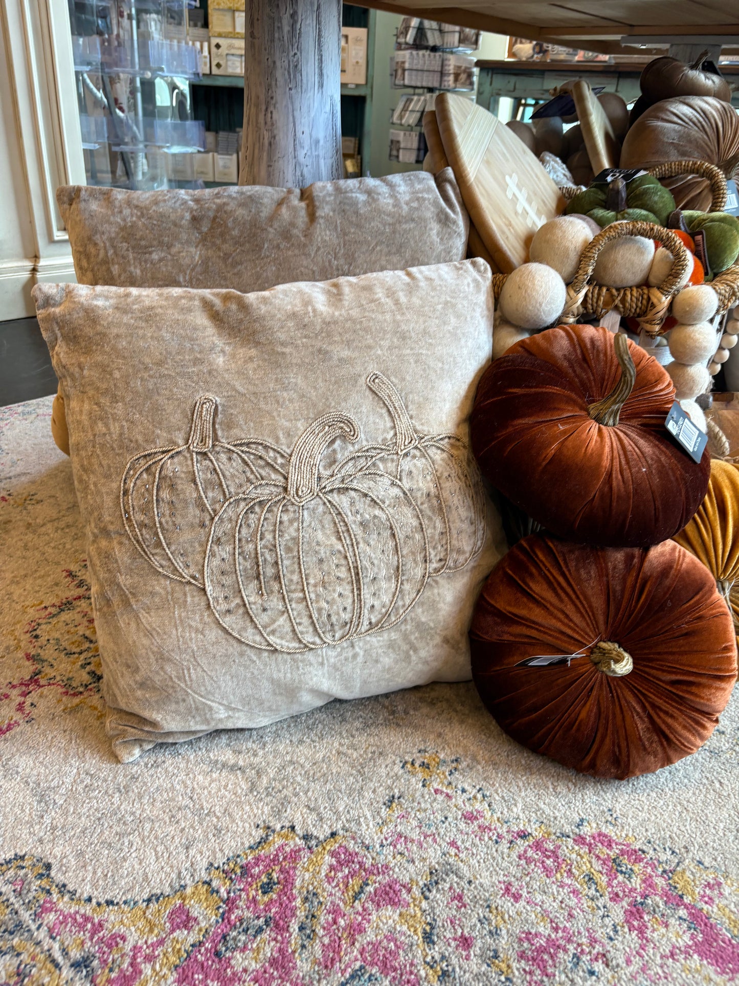 18 X 18 TAN BEADED PUMPKIN PILLOW