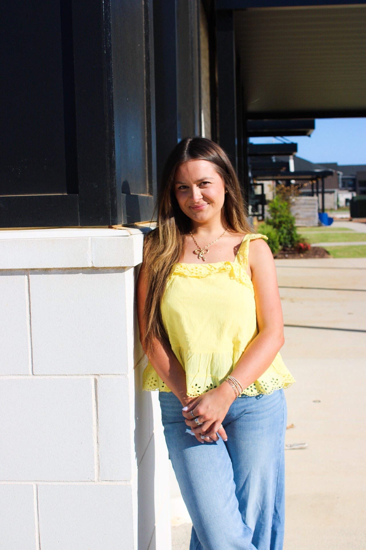 Womens Scalloped Eyelet Ruffle Tank