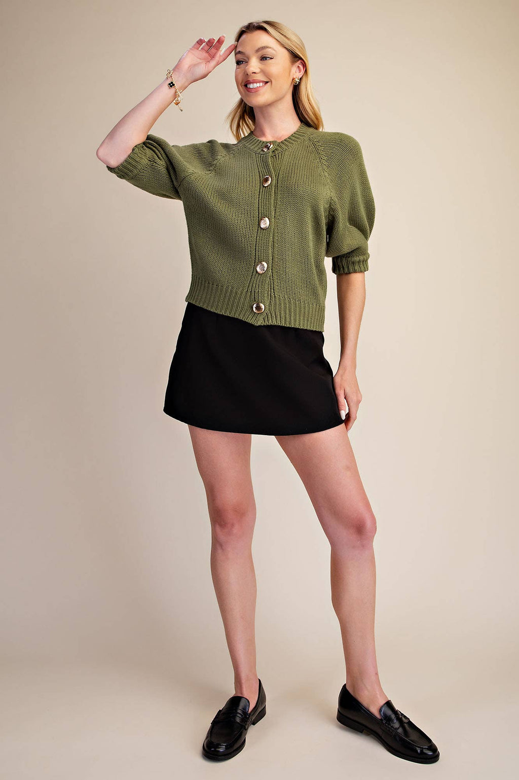 Glam - Puff Sleeve Sweater Cardigan