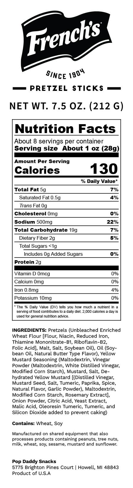 Pop Daddy Snacks - Seasoned Pretzels - 7.5oz - French's Mustard