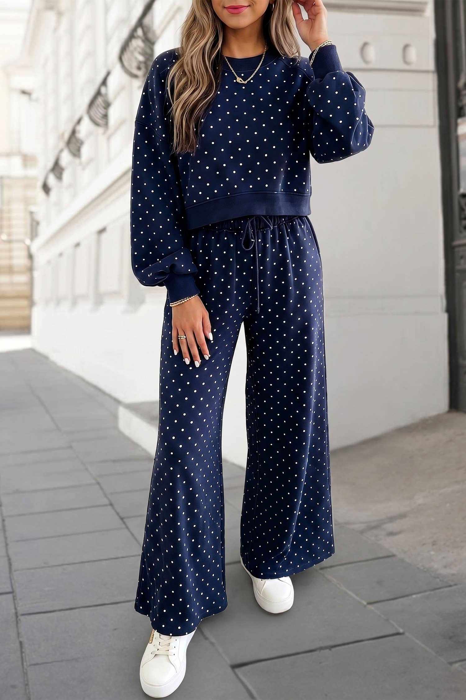 Aapparella - Polka Dot Print High Waist Pants Set | S-XL Plus 1X-4X