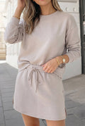 Aapparella - Solid Pullover Drawstring Mini Skirt 2pcs Outfit | S-XL