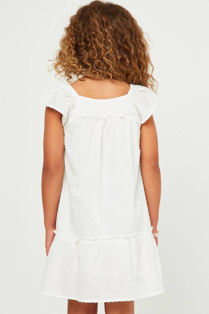 Girls Swiss Dot Ruffled Seamed Ruffle Shoulder Dress