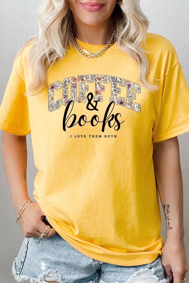 COLORBEAR - Coffee & Books Floral Graphic Heavy Cotton Tee