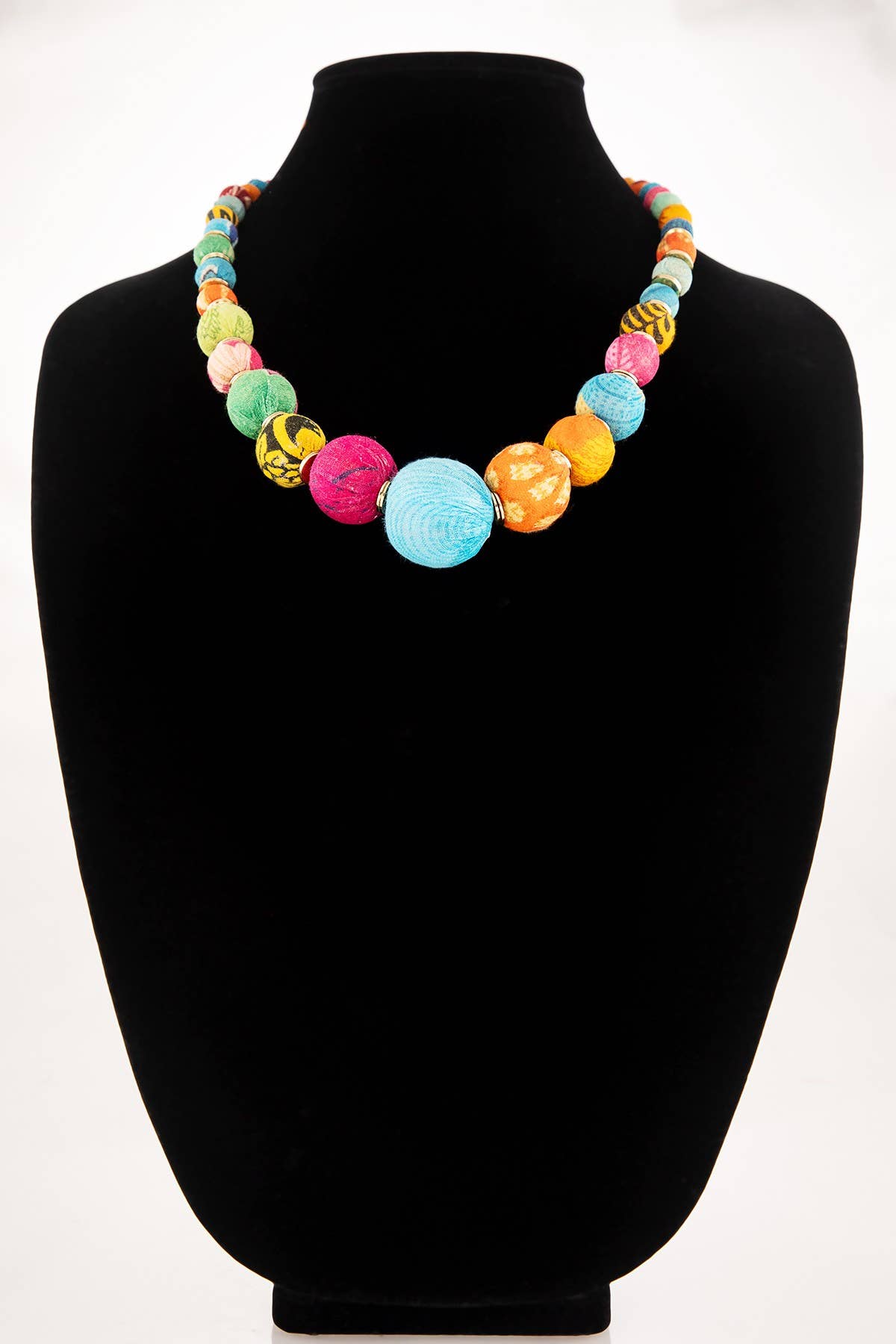 Handmade Cotton and Brass Beaded Necklace