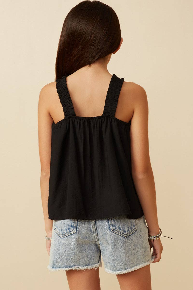 Girls Button Detail Ruffle Strap Tank