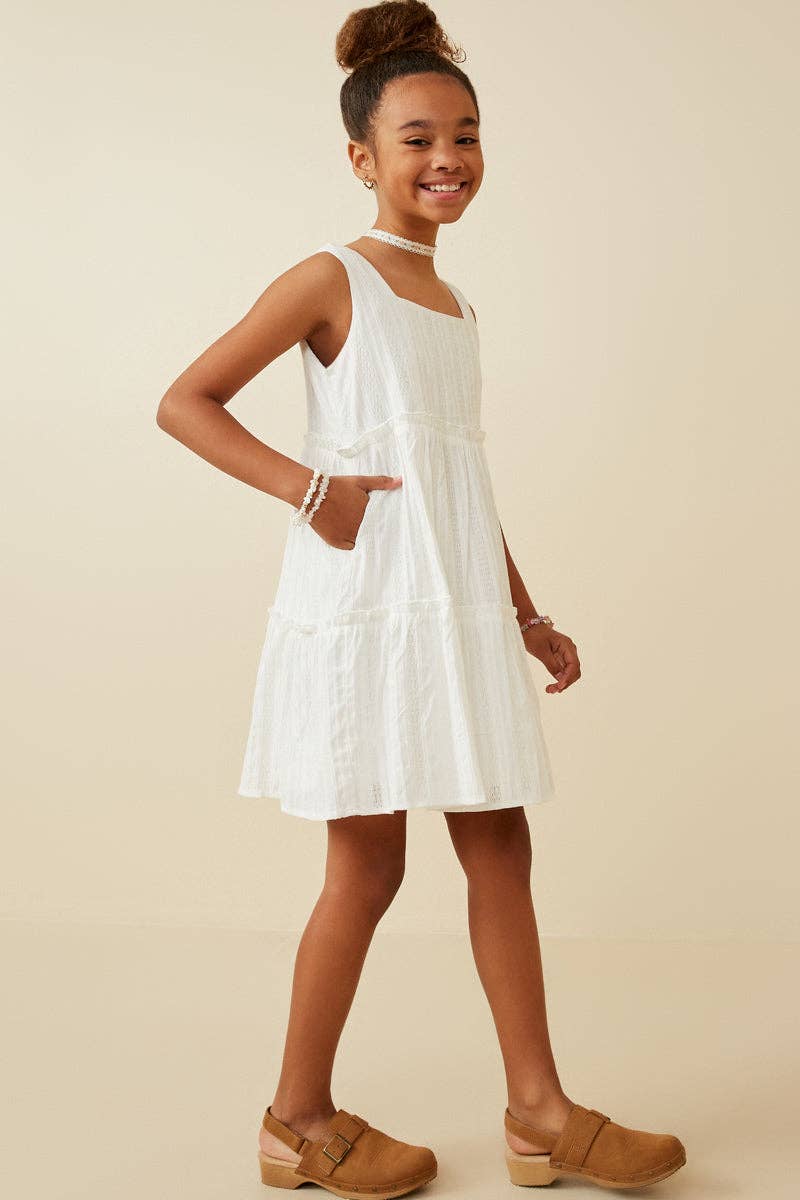 Girls Textured Square Neck Ruffle Tiered Dress