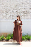 EMBROIDERY DETAIL BELL SLEEVE MIDI DRESS