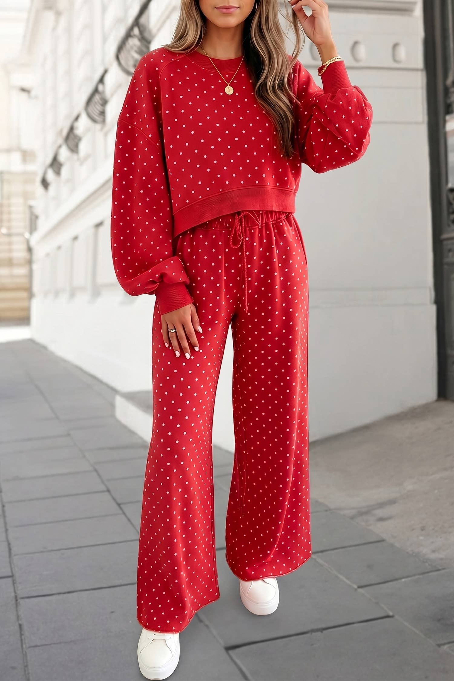 Aapparella - Polka Dot Print High Waist Pants Set | S-XL Plus 1X-4X