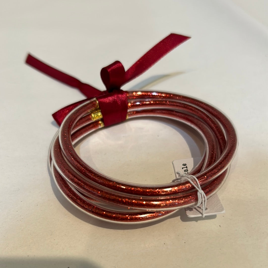 Red glitter jelly tube bangle bracelet set.