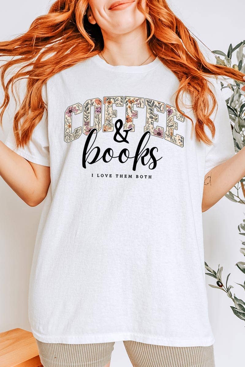 COLORBEAR - Coffee & Books Floral Graphic Heavy Cotton Tee